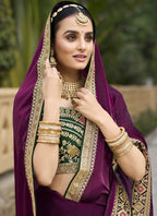 Vegaa Fashion Wine Georgette Embroidered Wedding Wear Saree | Grocsy