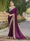 Vegaa Fashion Wine Georgette Embroidered Wedding Wear Saree | Grocsy