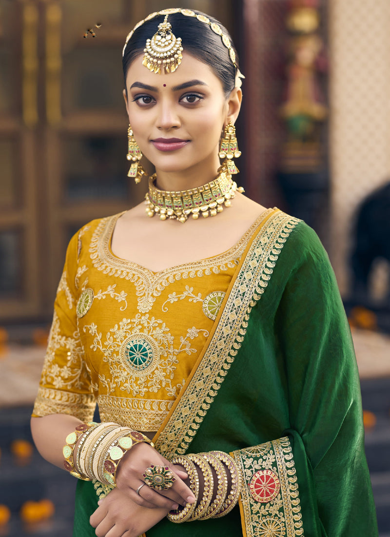 Vegaa Fashion Green Georgette Embroidered Wedding Wear Saree | Grocsy