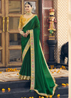Vegaa Fashion Green Georgette Embroidered Wedding Wear Saree | Grocsy
