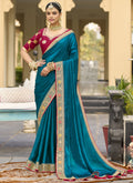 Vegaa Fashion Aqua Blue Georgette Embroidered Wedding Wear Saree | Grocsy