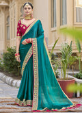 Vegaa Fashion Aqua Green Georgette Embroidered Wedding Wear Saree | Grocsy
