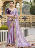 Vegaa Fashion Lavender Georgette Embroidered Wedding Wear Saree | Grocsy