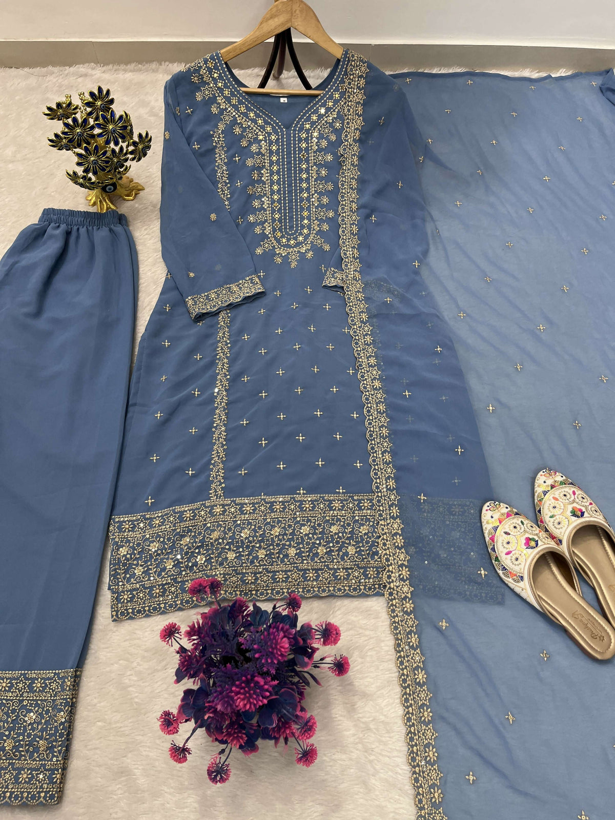 Teeya Creation Lavender Color Faux Georgette Embroidery Work Party Wear Salwar Suit | Grocsy