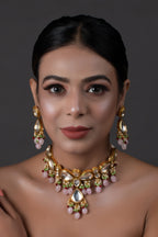 Peryl Women's Handcrafted Kundan Pastel Beaded Necklace With Earrings - Noz2Toz