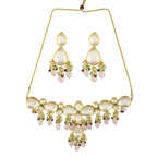 Peryl Women's Handcrafted Kundan Pastel Beaded Necklace With Earrings - Swadesiicart