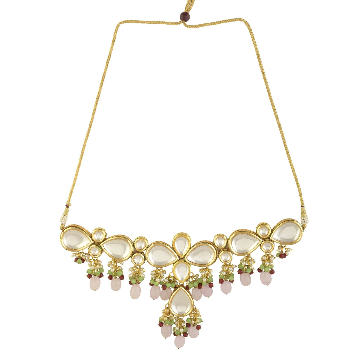 Peryl Women's Handcrafted Kundan Pastel Beaded Necklace With Earrings - Swadesiicart