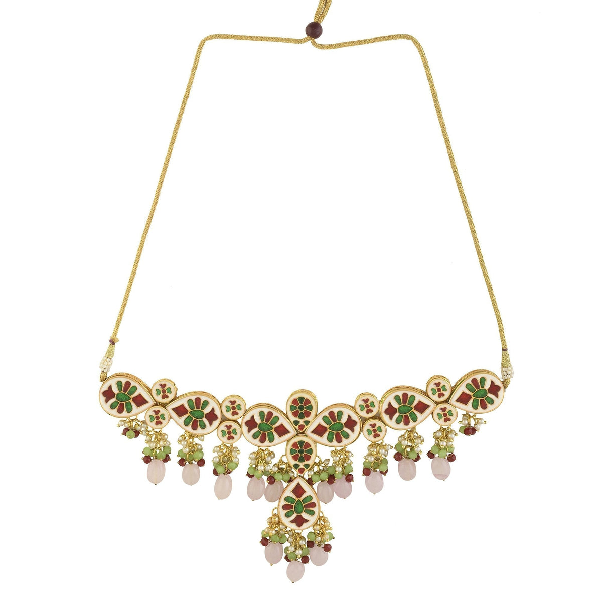 Peryl Women's Handcrafted Kundan Pastel Beaded Necklace With Earrings - Swadesiicart