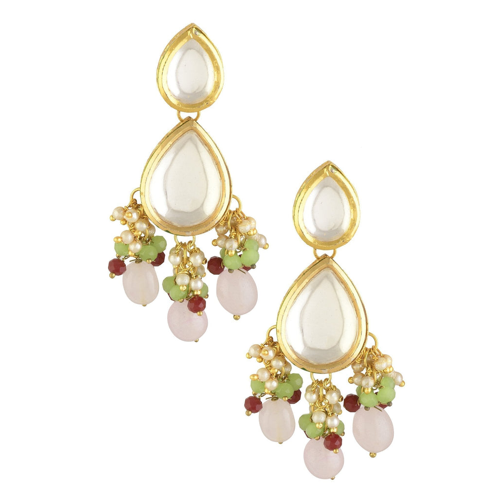 Peryl Women's Handcrafted Kundan Pastel Beaded Necklace With Earrings - Swadesiicart
