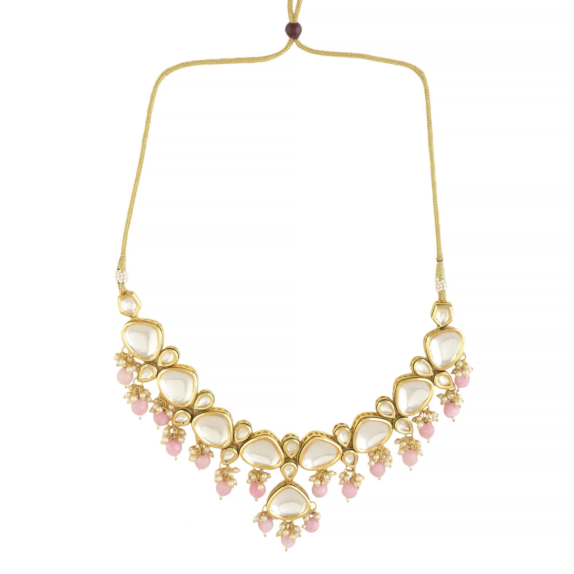 Peryl Women's Pearl & Pink Beaded Gold Tone Kundan Inspired Necklace With Earrings - Swadesiicart