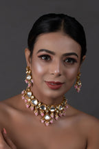 Peryl Women's Pearl & Pink Beaded Gold Tone Kundan Inspired Necklace With Earrings - Swadesiicart