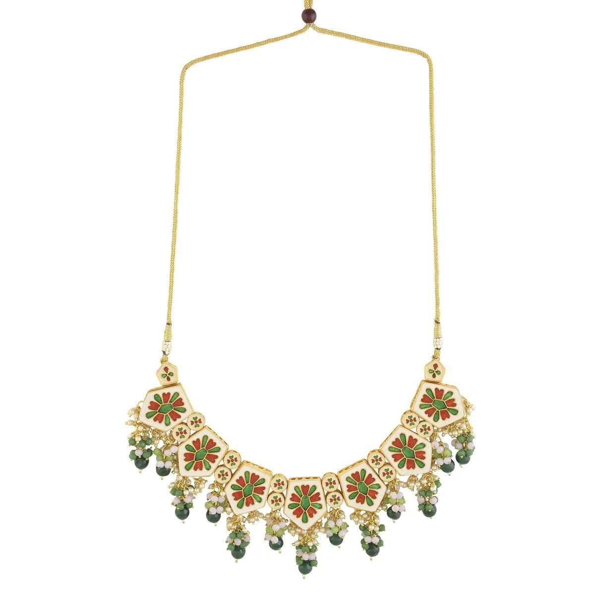 Peryl Women's Green Gold Toned Handcrafted Kundan Necklace Set - Swadesiicart