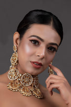 Peryl Women's Kundan Inspired Pearl Necklace With Earrings - Swadesiicart
