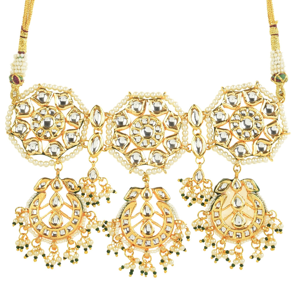 Peryl Women's Kundan Inspired Pearl Necklace With Earrings - Swadesiicart