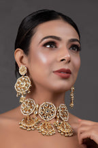 Peryl Women's Kundan Inspired Pearl Necklace With Earrings - Swadesiicart
