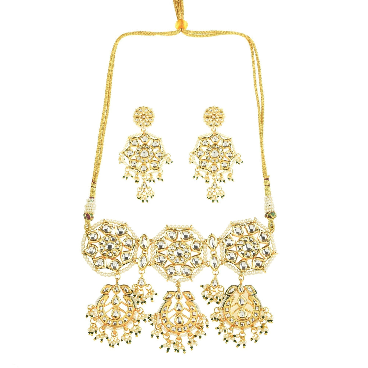 Peryl Women's Kundan Inspired Pearl Necklace With Earrings - Swadesiicart