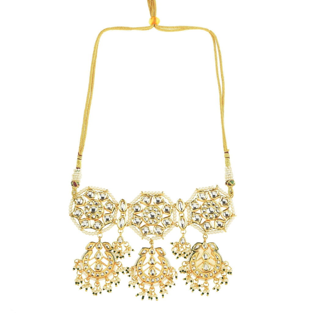 Peryl Women's Kundan Inspired Pearl Necklace With Earrings - Swadesiicart