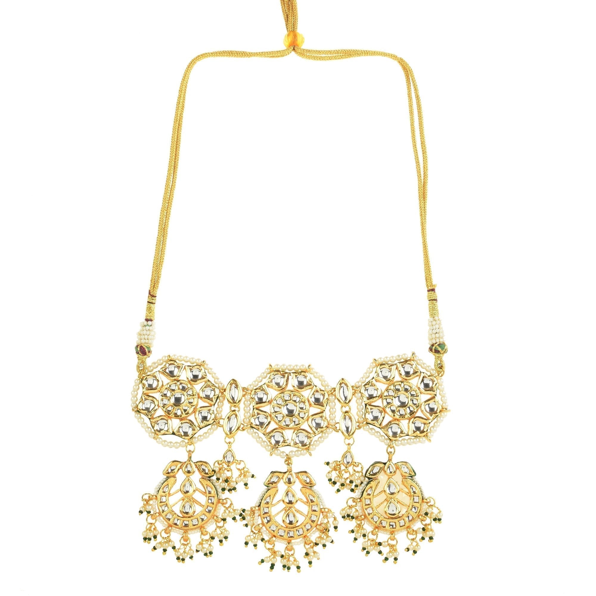 Peryl Women's Kundan Inspired Pearl Necklace With Earrings - Swadesiicart