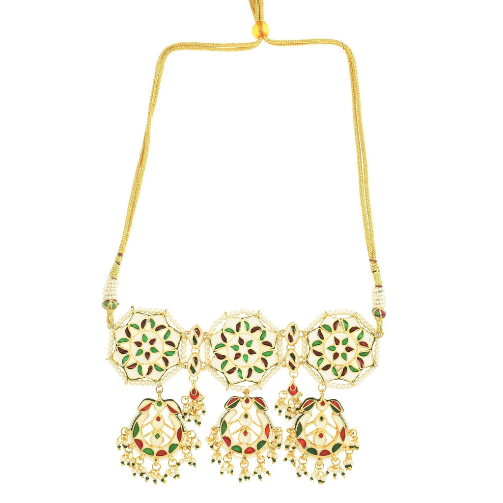 Peryl Women's Kundan Inspired Pearl Necklace With Earrings - Swadesiicart