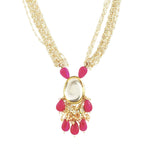 Peryl Women's Ruby Beaded Kundan Necklace With Earrings - Swadesiicart