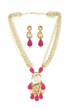 Peryl Women's Ruby Beaded Kundan Necklace With Earrings - Swadesiicart