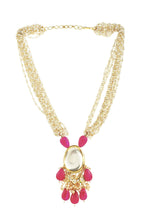 Peryl Women's Ruby Beaded Kundan Necklace With Earrings - Swadesiicart