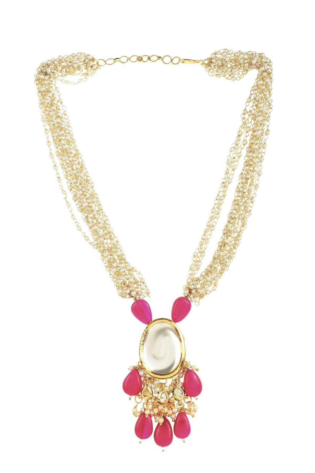 Peryl Women's Ruby Beaded Kundan Necklace With Earrings - Swadesiicart