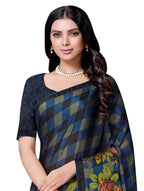 Vamika Black & Blue Desinger China Chifon With Piping And Lace Saree | Grocsy