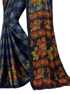 Vamika Black & Blue Desinger China Chifon With Piping And Lace Saree | Grocsy