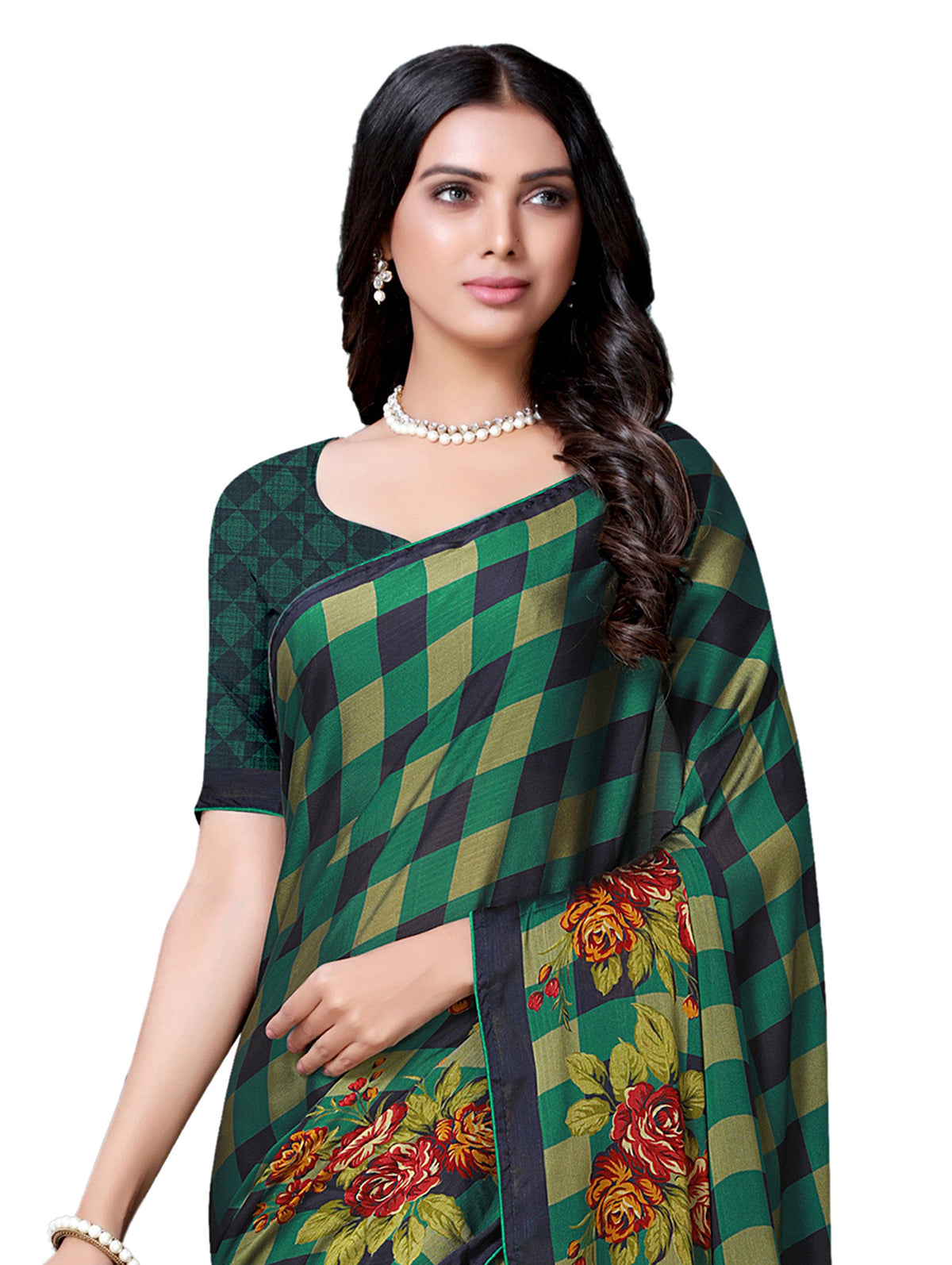 Vamika Black & Green Desinger China Chifon With Piping And Lace Saree | Grocsy