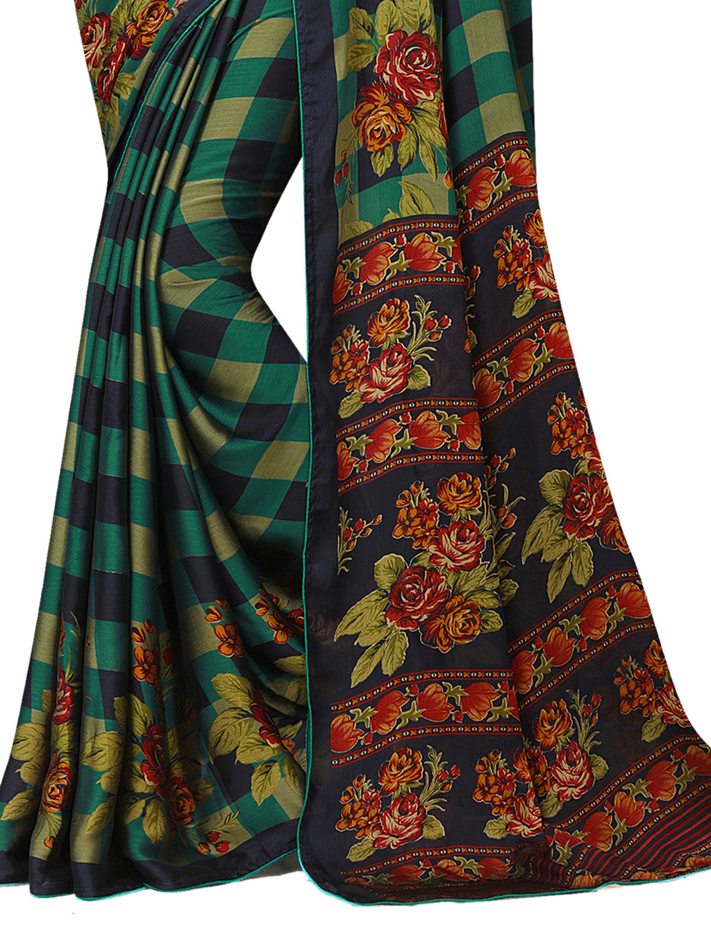 Vamika Black & Green Desinger China Chifon With Piping And Lace Saree | Grocsy