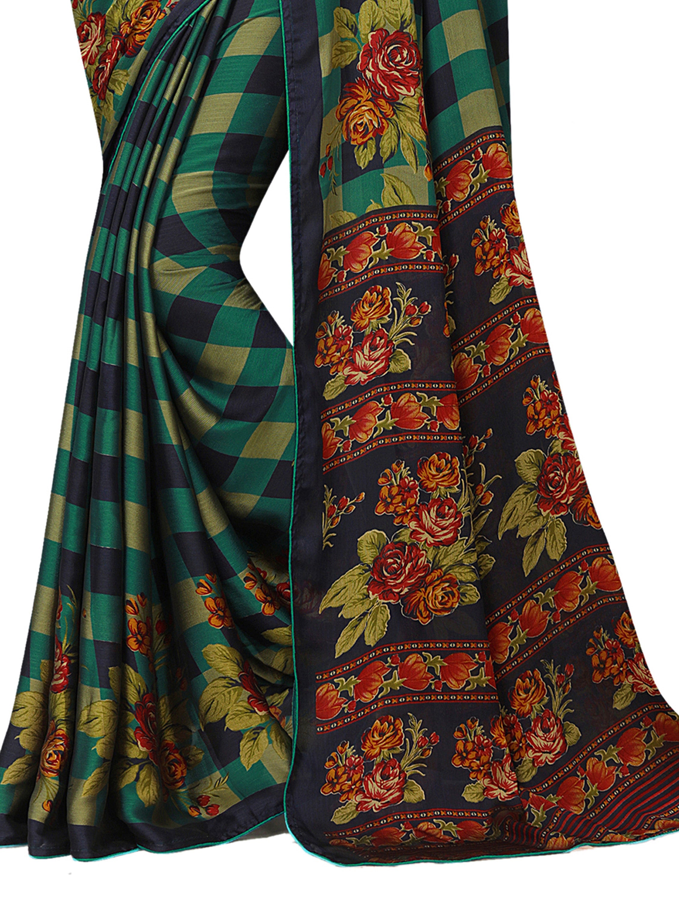 Vamika Black & Green Desinger China Chifon With Piping And Lace Saree | Grocsy