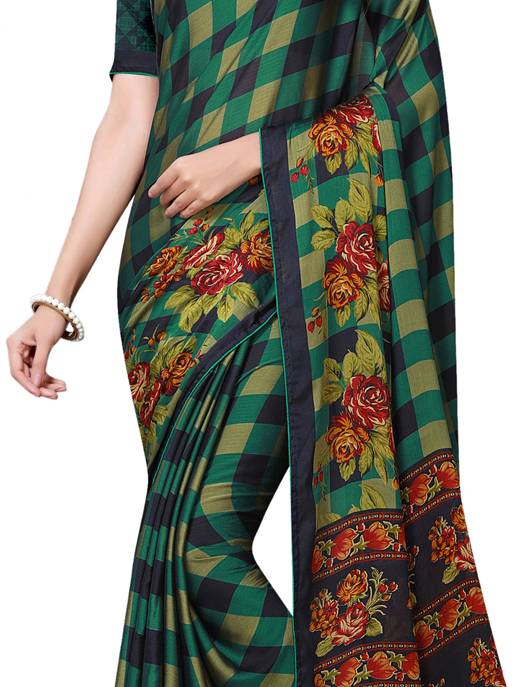 Vamika Black & Green Desinger China Chifon With Piping And Lace Saree | Grocsy
