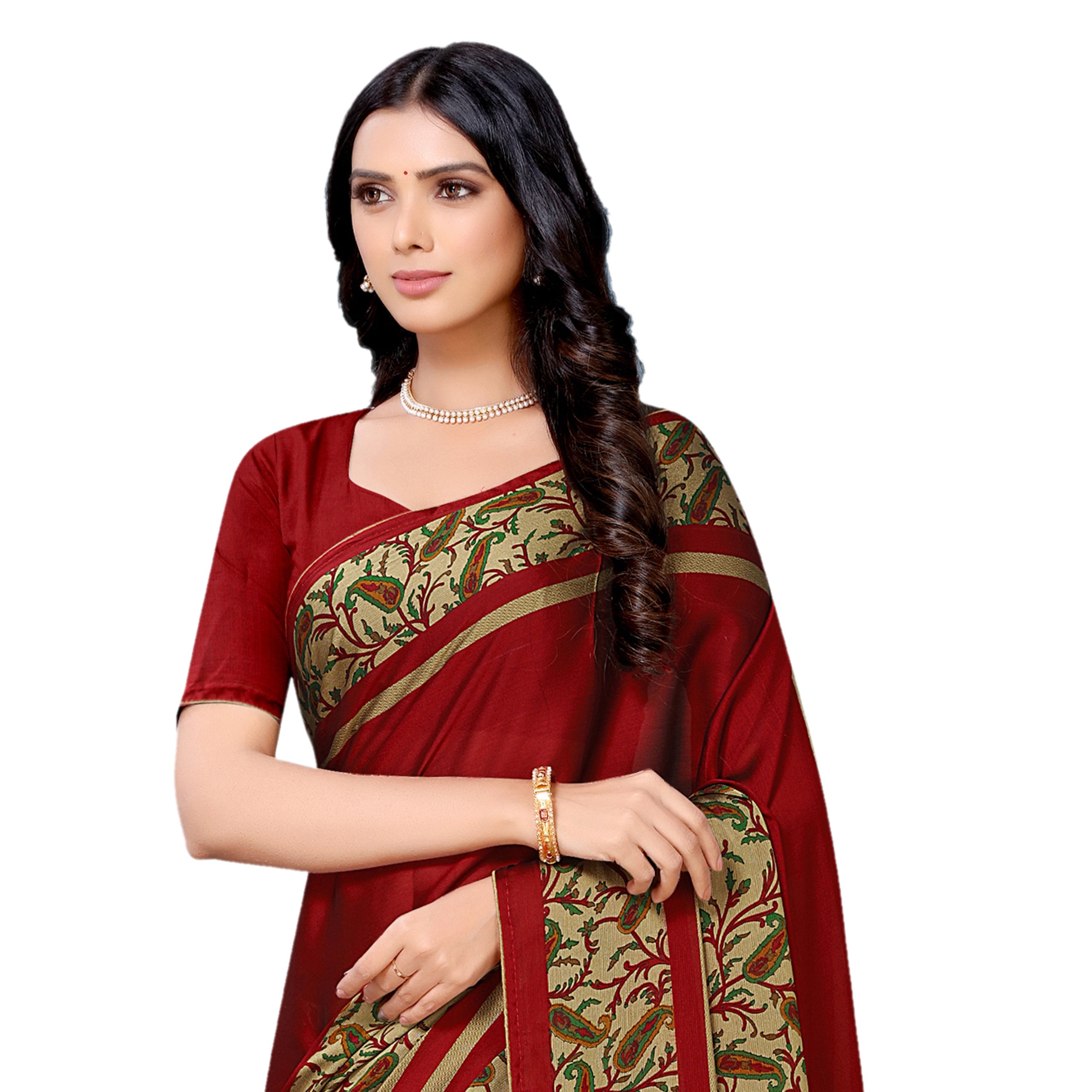 Vamika Maroon Desinger China Chifon With Piping And Lace Saree | Grocsy