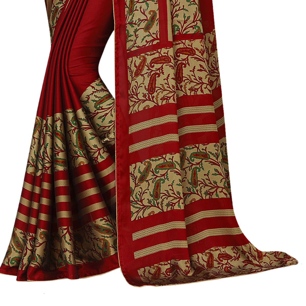 Vamika Maroon Desinger China Chifon With Piping And Lace Saree | Grocsy