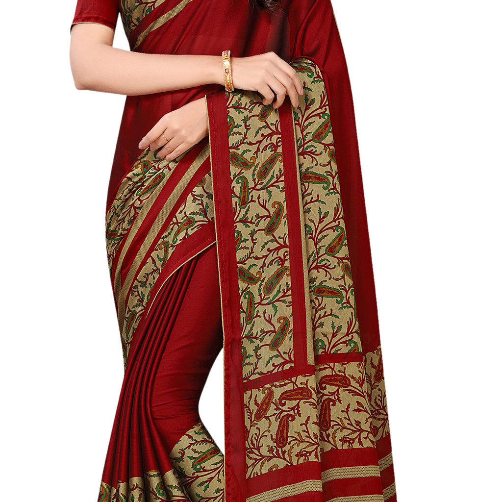 Vamika Maroon Desinger China Chifon With Piping And Lace Saree | Grocsy