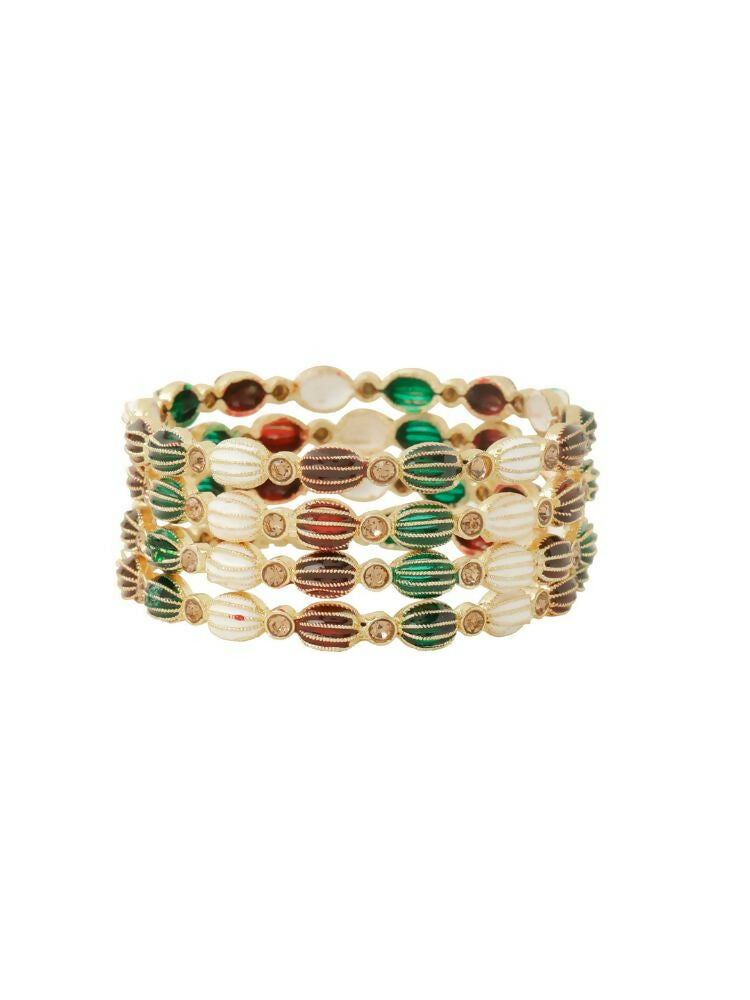 NVR Women Set of 4 Gold-Polished Artificial Stones Multicolor Bangles