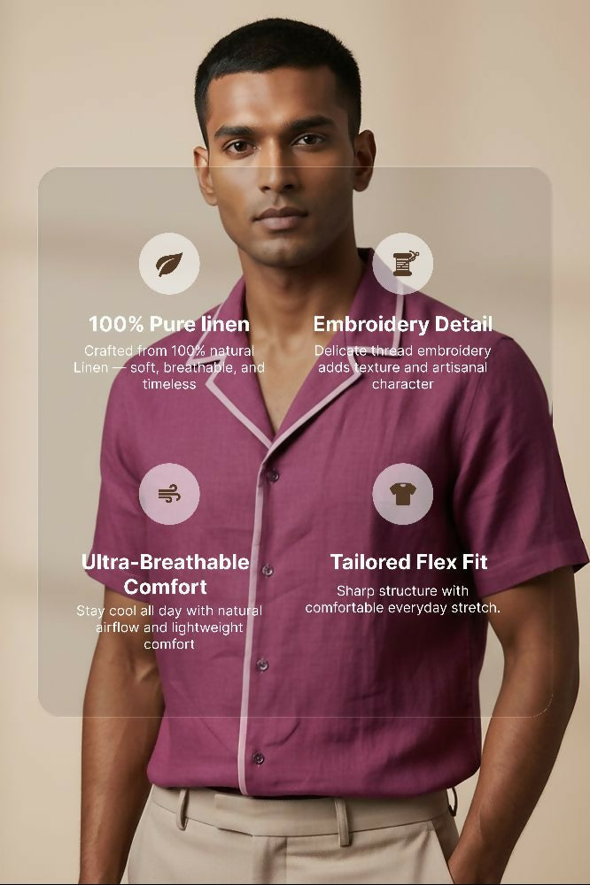 Sundown — Burgundy Linen Shirt by Hilo Design | Grocsy