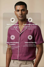 Sundown — Burgundy Linen Shirt by Hilo Design | Grocsy