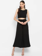 Janasya Black Poly Crepe Gold Print Set | Grocsy