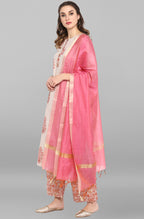 Janasya Women's Lilac Cotton Block Print Kurta With Palazzo And Dupatta | Grocsy