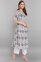 Janasya Women's White Cotton Botanical Print Kurta With Palazzo And Dupatta | Grocsy