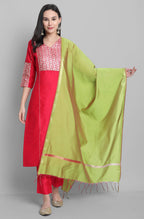 Janasya Women's Pink Poly Silk Floral Printed Straight Festive Kurta Set | Grocsy