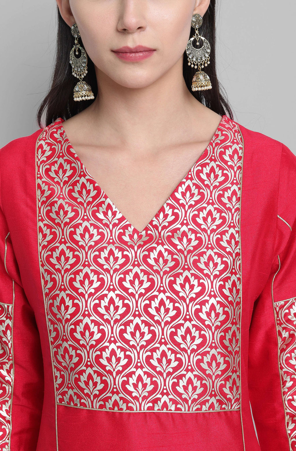 Janasya Women's Pink Poly Silk Floral Printed Straight Festive Kurta Set | Grocsy