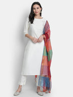 Janasya Off-White Poly Silk Solid Set | Grocsy