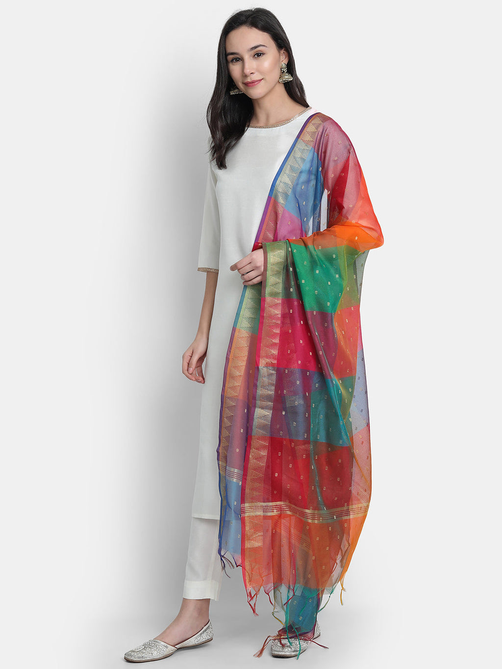 Janasya Off-White Poly Silk Solid Set | Grocsy