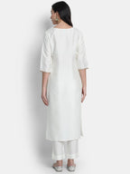 Janasya Off-White Poly Silk Solid Set | Grocsy