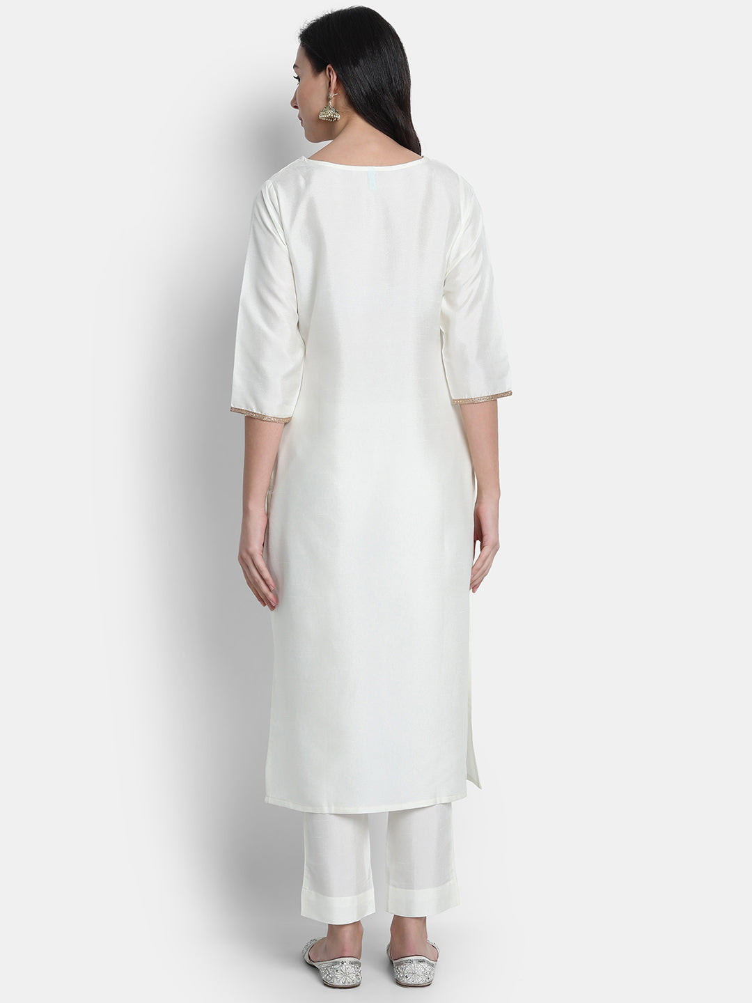 Janasya Off-White Poly Silk Solid Set | Grocsy