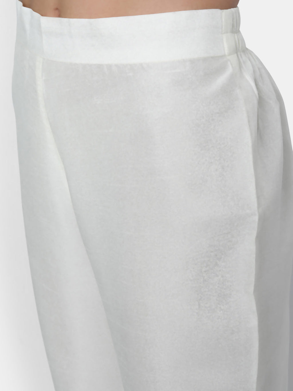 Janasya Off-White Poly Silk Solid Set | Grocsy
