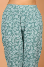 Janasya Women's Turquoise Cotton Striped Kurta With Pant And Dupatta | Grocsy